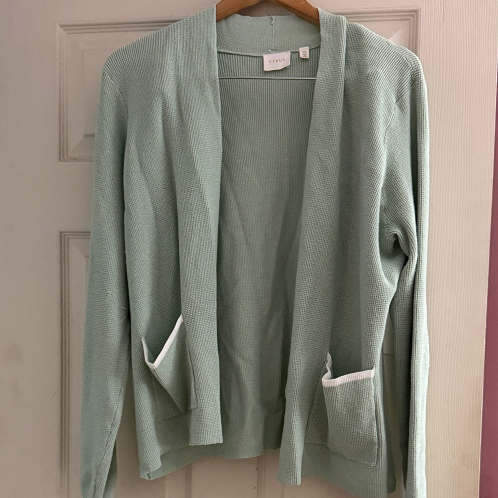 Cyrus Mint Green Open-Front Pocket Cardigan